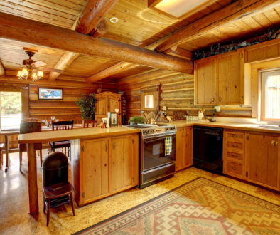 Wood cabin rustic kitchen interior